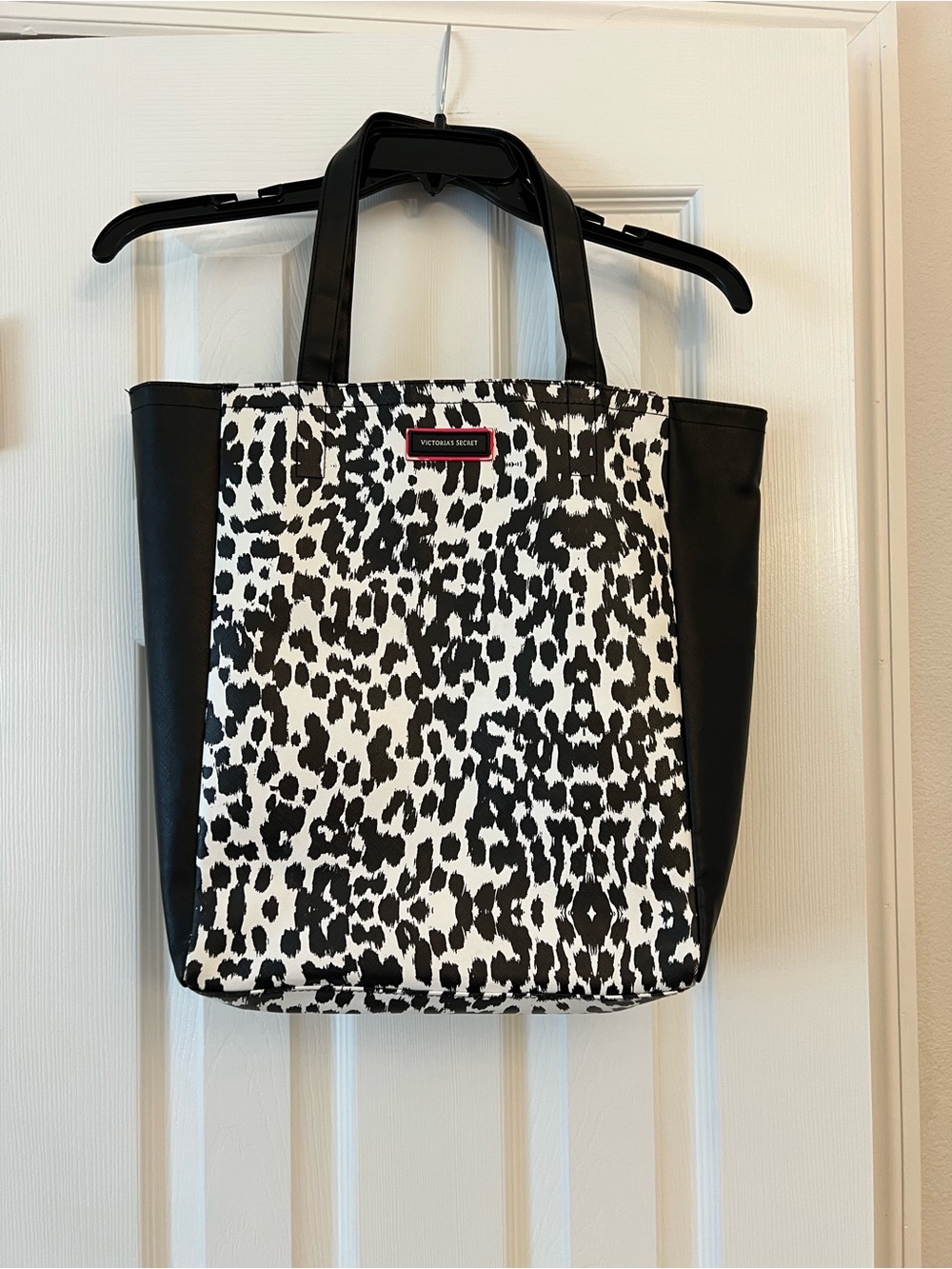 Victoria's Secret Black and White Leopard Print Tote with Black Panels